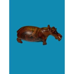 Wood Hippopotamus Mahogany Brown Color Solid Wood Carving Handmade Figurine